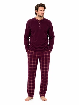 Тепла піжама чоловіча Pijamaʼn M Бордовий флісовий реглан зі штанами