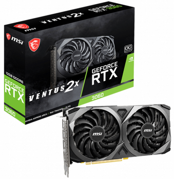 Відеокарта msi GeForce 3060, ventus 2x oc, 12Gb gddr6, 192-bit, HDMI/3xDP, 1807/15000 MHz, 8-pin (rtx 3060 ventus 2x 12g oc) (гар 12 мес)