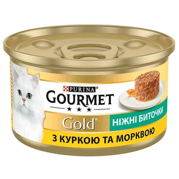 Консервований корм "Ніжні биточки" з куркою і морквою для котів Gourmet Gold 85 г (7613035442207)