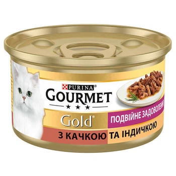 Консервований корм з качкою та індичкою для дорослих котів Gourmet Gold 85 г (7613031381050)