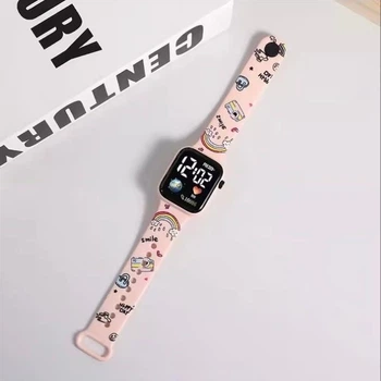 Дитячий електронний LED-годинник Kids Rainbow Pink, сенсорний цифровий годинник зі змінним ремінцем
