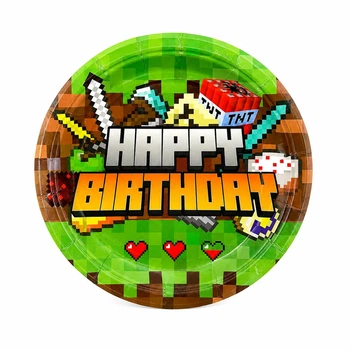Одноразові тарілки Minecraft Happy Birthday, святкові тарілки Майнкрафт, набір 10 шт., 18×18 см