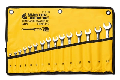 Ключі комбіновані MASTERTOOL SATIN FINISH набір 15 шт (6–19/22 мм) CrV DIN 3113 у чохлі 71-2116