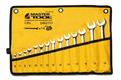 Ключі комбіновані MASTERTOOL SATIN FINISH набір 14 шт (6–15/17/19/22/24 мм) CrV DIN 3113 у чохлі 71-2114
