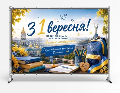 Баннер ко дню знаний. 1 сентября "С днем Знаний. Новые возможности. Киев" размер 2х3м. С люверсами.