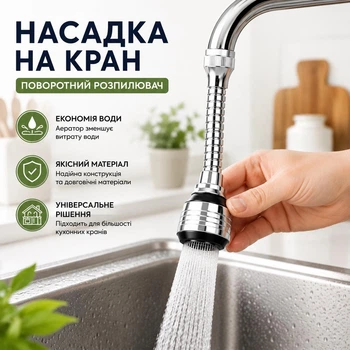 Кухонний змішувач для мийки з аератором, водозберігаючий кран з поворотним розпилювачем та гнучкою насадкою
