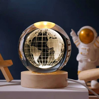 Декоративный USB светильник 3D ночник хрустальный шар Планета Земля (AS-232404)