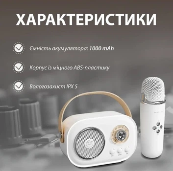 Колонка Ретро-Караоке C20 PLUS с беспроводным микрофоном Bluetooth, белый (343434356355353)
