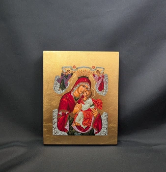 Маленькая писаная икона Божией Матери Гликофилуса (Сладкое Лобзание) 10×12,5 см