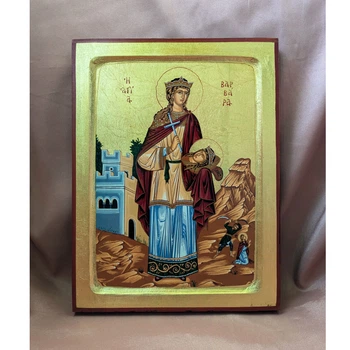Греческая писаная икона Святой Варвары Великомученицы 23×29 см