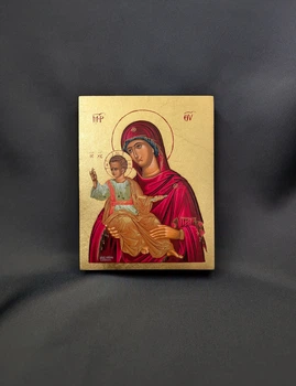 Маленькая писаная греческая икона Пресвятой Богородицы 9×11,5 см
