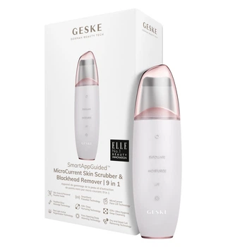 Мікрострумовий скрабер для шкіри та усунення чорних цяток GESKE MicroCurrent Skin Scrubber&Blackhead Remover 9в1 апарат для чистки обличчя та ліфтингу скребок пристрій для видалення чоних точок розгладження шкіри та усунення зморшок масаж Білий