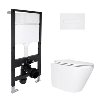 Готовое решение Qtap для ванной комнаты: подвесной унитаз Swan Ultra Quiet 485x360x320 + комплект инсталляции Standard (линейная кнопка White)