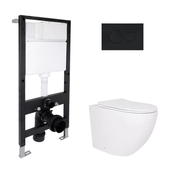 Готовое решение Qtap для ванной комнаты: подвесной унитаз Robin Ultra Quiet 520x365x365 + комплект инсталляции Standard (круглая кнопка Black)