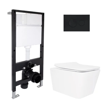 Готовое решение Qtap для ванной комнаты: подвесной унитаз Crow Rimless 520x360x290 + комплект инсталляции Standard (круглая кнопка Black)