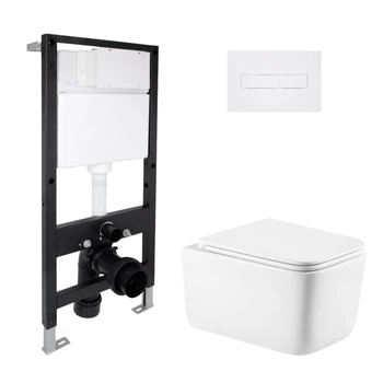 Готовое решение Qtap для ванной комнаты: подвесной унитаз Gemini Ultra Quiet 520x360x350 + комплект инсталляции Standard (линейная кнопка White)