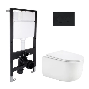 Готовое решение Qtap для ванной комнаты: подвесной унитаз Taurus Ultra Quiet 515x360x350 + комплект инсталляции Standard (круглая кнопка Black)