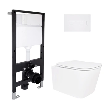 Готовое решение Qtap для ванной комнаты: подвесной унитаз Crow Rimless 485x340x330 + комплект инсталляции Standard (линейная кнопка White)