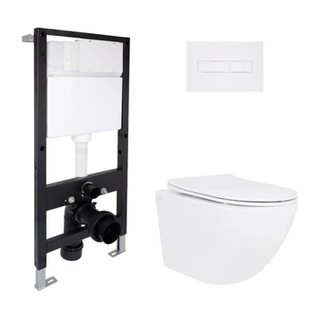 Готовое решение Qtap для ванной комнаты: подвесной унитаз Jay Ultra Quiet 520x360x320 + комплект инсталляции Standard (линейная кнопка White)
