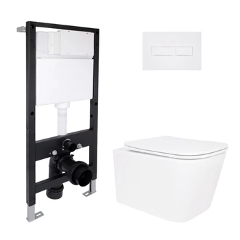 Готовое решение Qtap для ванной комнаты: подвесной унитаз Crow Ultra Quiet 520x360x290 + комплект инсталляции Standard (линейная кнопка White)