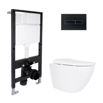 Готовое решение Qtap для ванной комнаты: подвесной унитаз Robin ML Ultra Quiet 520x365x365 + комплект инсталляции Standard (линейная кнопка Black)