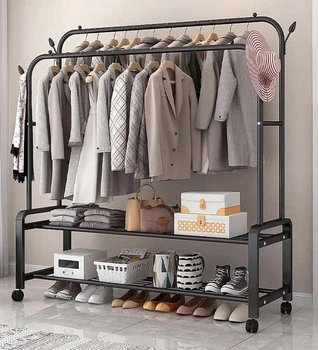 Вешалка-стойка Multipurpose Hanger напольная для одежды на колесиках 150х110х57 см до 48 кг Черный (16650)