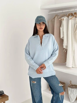 Трикотажный джемпер с мягким воротником One size Голубой (66006)