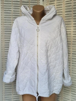 Женская итальянская однотонная курточка с вышивкой Oversize на молнии с капюшоном Белая Хлопок One Size 0045/1