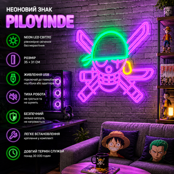 Неоновий знак PILOYINDE Аніме 35×31 см, LED неонова лампа на стіну, USB, декор спальні, кімнати, вечірки, подарунок