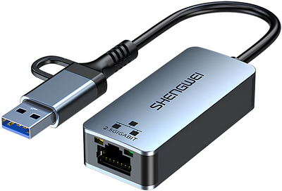 Сетевой адаптер Shengwei EUR0007J / USB 3.0 + USB Type-C / 2.5 Гбит/с Ethernet