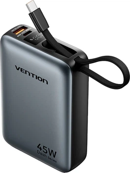 Powerbank Vention 20000 mAh 45W Mini with Built-in USB-C Cable Gray (V_FHGH0)