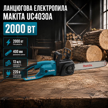 Электропила Makita UC4030A 2000 Вт цепная пила 220 В сетевая шина 400 мм 13 м/с для дерева бревен дров обрезка веток сада строительства с тормозом блокировкой включения