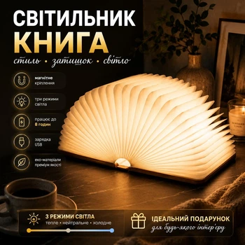 Складна паперова DuPont світлодіодна настільна лампа світильник книга Greenbar W1-W4 21,5х16,5 см brown