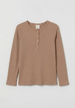 Футболка-лонгслив хлопковая в рубчик для девочки H&M 0883456-16 050 см (0-1 months) Коричневый