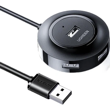 USB-концентратор UGREEN 2.0, 4-портовая док-станция расширения, разветвитель для ноутбуков и настольных компьютеров, многопортовый преобразователь с розеткой питания, длина кабеля 1,5 метра.