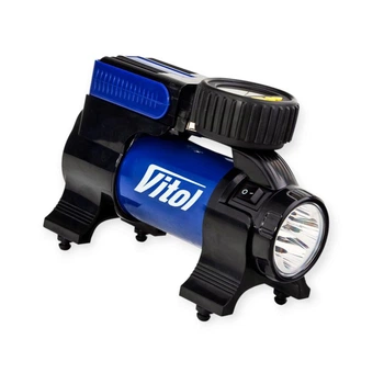 Компрессор Vitol 7атм, 37л, 14А, 1м шланг, прикур, сумка, LED фонарь, автостоп