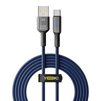 Кабель USB YOKI SMART YK-SM31 Type-C 3A 2m с LED индикатором быстрая зарядка из цинкового сплава Black