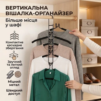 Вешалка-органайзер для одежды вертикальная 5-уровневая металлическая для шкафа 40×39 см черная