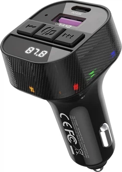FM-трансмітер XO Bluetooth MP3 з USB-A та USB-C PD 30 Вт Чорний (BCC17)