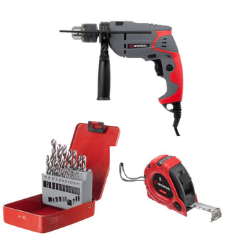 Набор для монтажа INTERTOOL: дрель DT-0107 + сверла SD-0119 + рулетка MT-0305