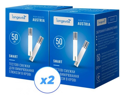 Тестові смужки для вимірювання глюкози у крові Longevita Smart 100шт. (2*50) (6662664)
