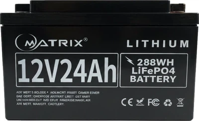 Аккумуляторная батарея LiFePo4 Matrix 12.8V-24Ah 307.2Wh 165х125х176мм (MLR 1224)