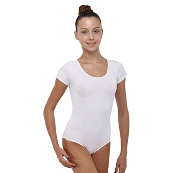 Купальник белый с коротким рукавом из бифлекса Alema Sport 11-29 для танцев и гимнастики рост 122см