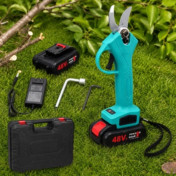 Аккумуляторный секатор 48V + 2 аккумулятора, Зеленый / Садовые электрические ножницы / Беспроводной секатор для сада