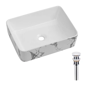 Умывальник накладной Qtap Tern 480х370 прямоугольная, мармур белый + донный клапан (QT17116069MR)
