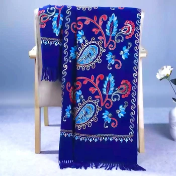 Зимний кашемировый шарф Boutique embroidery с вышивкой 190х72см Синий
