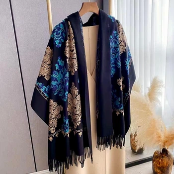Теплий жіночий кашеміровий шарф палантин Boutique embroidery з вишивкою 180х70см Чорний