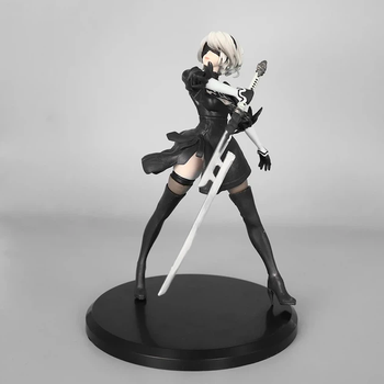Фигурка коллекционная NieR: Automata YoRHa 2B (Ниер Автомата 2B) Аниме фигурка девушки-андроида с мечом на подставке, черный костюм