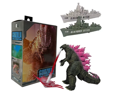 Коллекционная фигурка Godzilla King of Monsters Burning Version - Годзилла Король монстров с красным атомным лучом и кораблями, 16 см