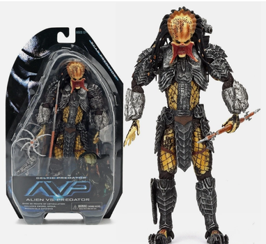 Коллекционная фигурка Celtic Predator AVP Alien vs Predator — экшен-фигура Хищник с доспехами и копьем, 20 см